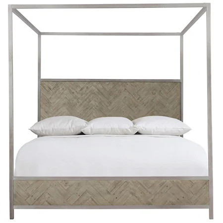 Milo Rustic-Modern King Canopy Bed with Glazed Silver Metal Frame